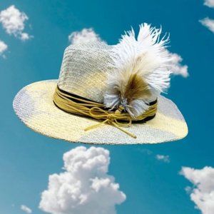 Upcycled Blue Tie-Dye Rancher with Feather Band Detail OS